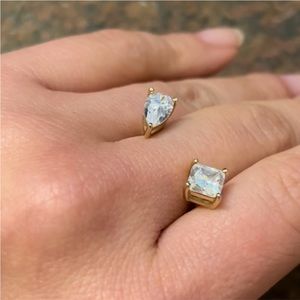 Sz 6 💎 sparkly ✨ Gold plated CZ sterling silver two stone rings 925